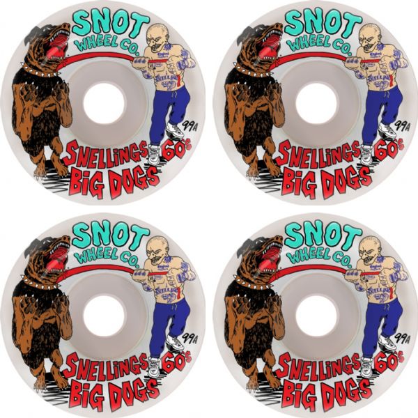 Snot Wheel Co. Snelling Big Dogs White Skateboard Wheels - 60mm 99a (Set of 4)