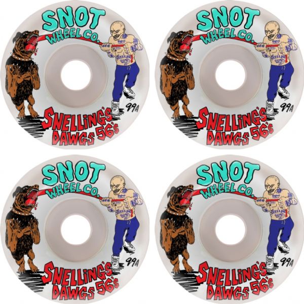 Snot Wheel Co. Snelling Dogs White Skateboard Wheels - 56mm 99a (Set of 4)