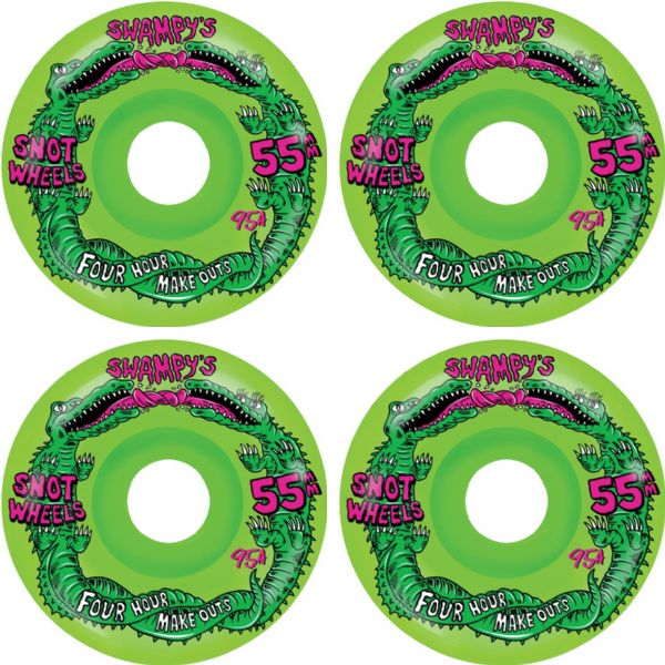 Snot Wheel Co. Swampy Four Hour Conical Neon Green Skateboard Wheels - 55mm 99a (Set of 4)