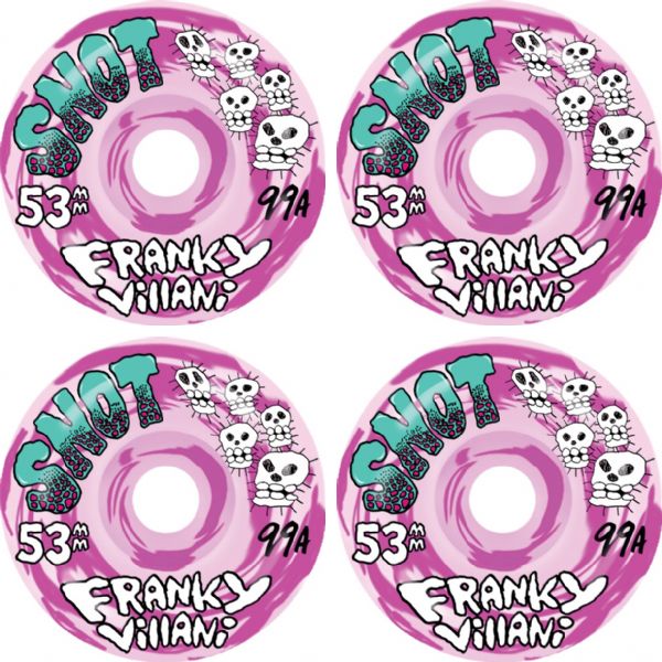 Snot Wheel Co. Franky Villani Skulls Pink Swirl Skateboard Wheels - 53mm 99a (Set of 4)