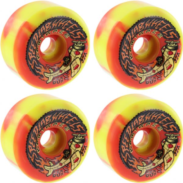 Speedlab Wheels Kamikaze Yellow / Red Swirl Skateboard Wheels - 65mm 97a (Set of 4)