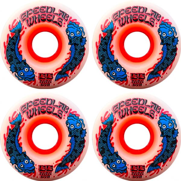 Speedlab Wheels Koi White / Red / Blue Skateboard Wheels - 55mm 97a (Set of 4)