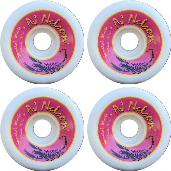 Speedlab Wheels AJ Nelson Pro Model White / Pink Skateboard Wheels - 59mm 101a (Set of 4)