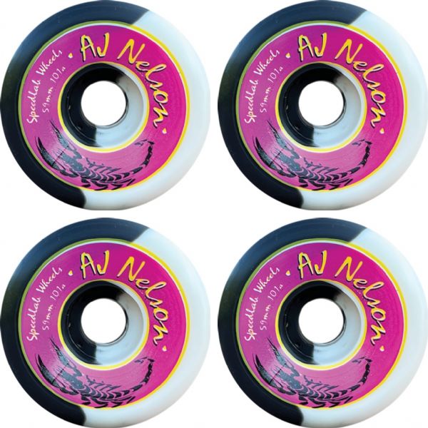 Speedlab Wheels AJ Nelson Pro Model Black / White Split Skateboard Wheels - 59mm 101a (Set of 4)