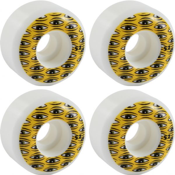 Toy Machine Skateboards All Seeing White / Yellow Skateboard Wheels - 52mm 99a (Set of 4)