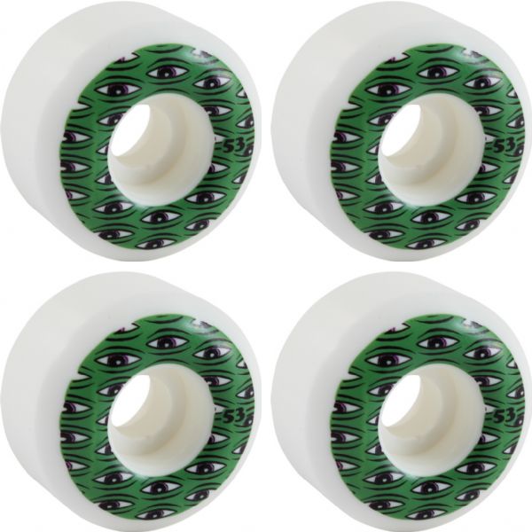 Toy Machine Skateboards All Seeing White / Green Skateboard Wheels - 53mm 99a (Set of 4)
