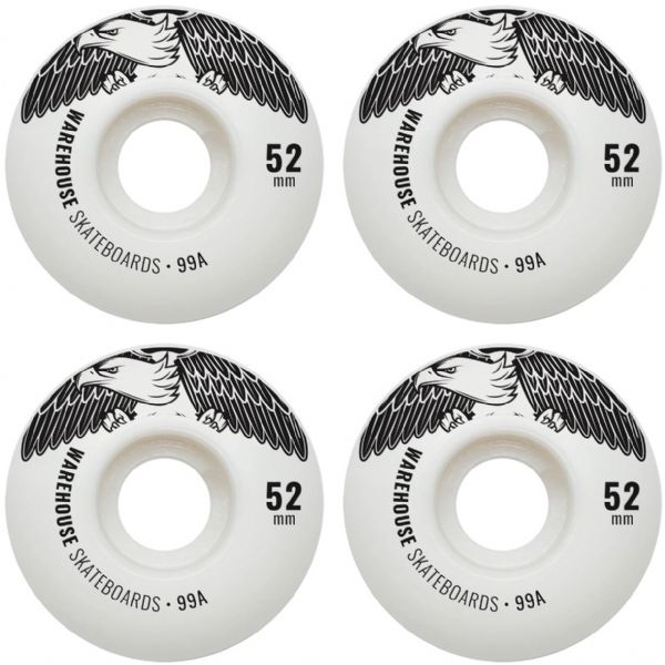 Warehouse Street Eagles White Skateboard Wheels - 52mm 99a (Set of 4)